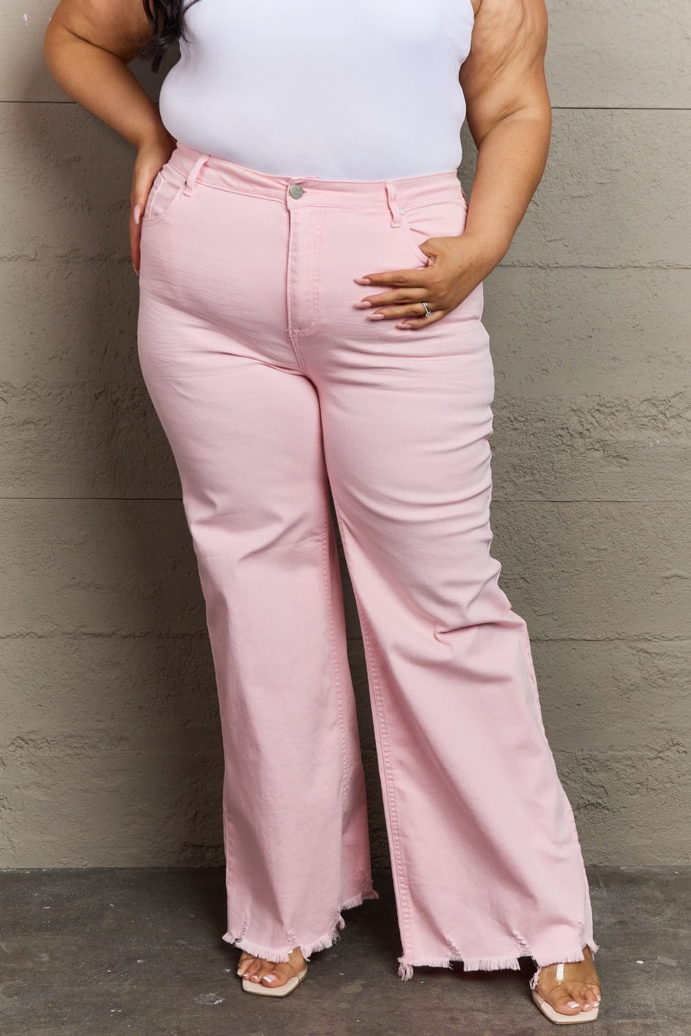 Full Size High Waist Wide Leg Jeans in Light Pink