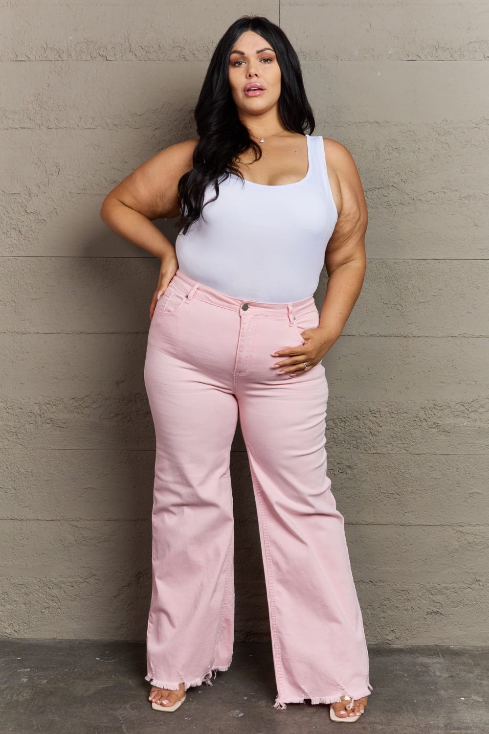 Full Size High Waist Wide Leg Jeans in Light Pink