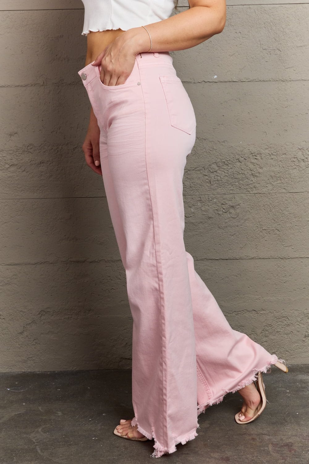 Full Size High Waist Wide Leg Jeans in Light Pink