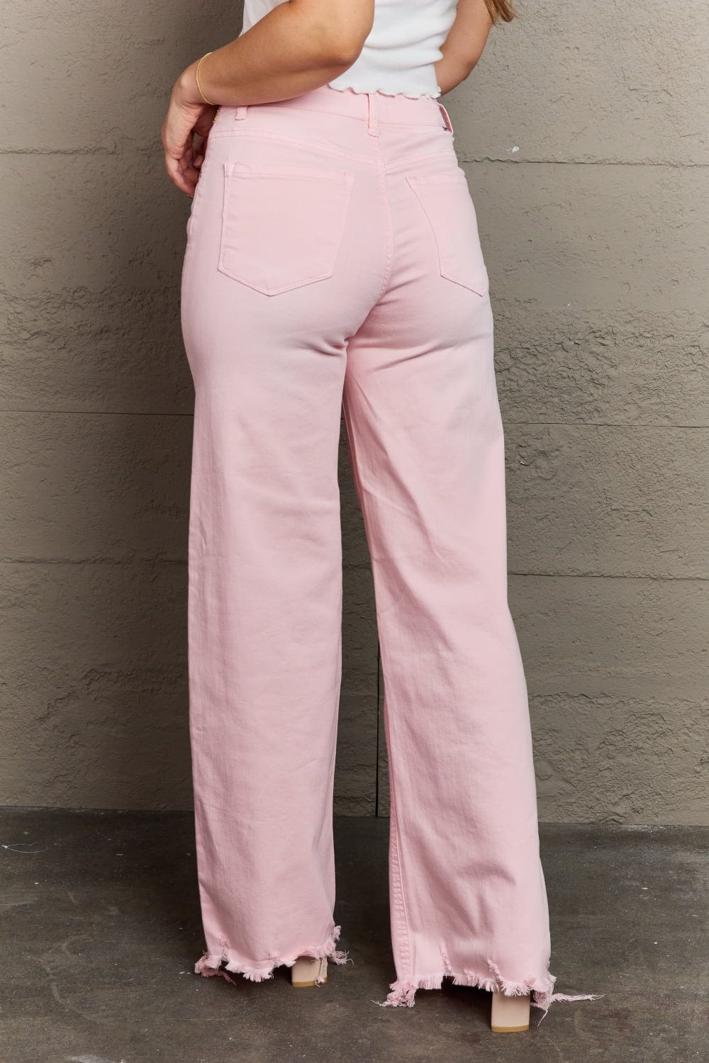 Full Size High Waist Wide Leg Jeans in Light Pink