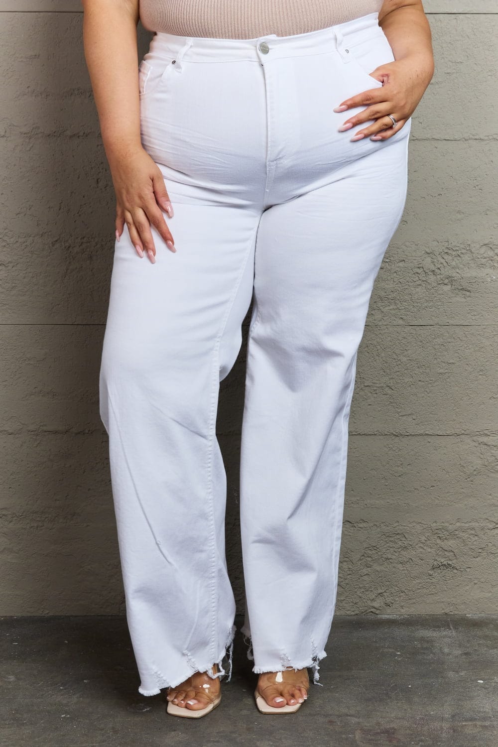 Full Size High Waist Wide Leg Jeans in White