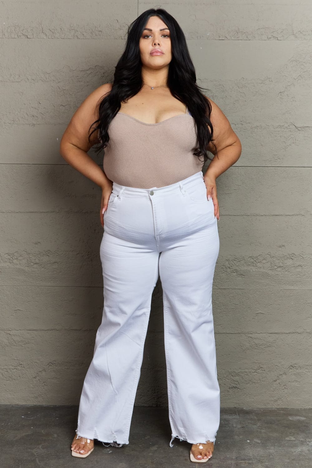 Full Size High Waist Wide Leg Jeans in White