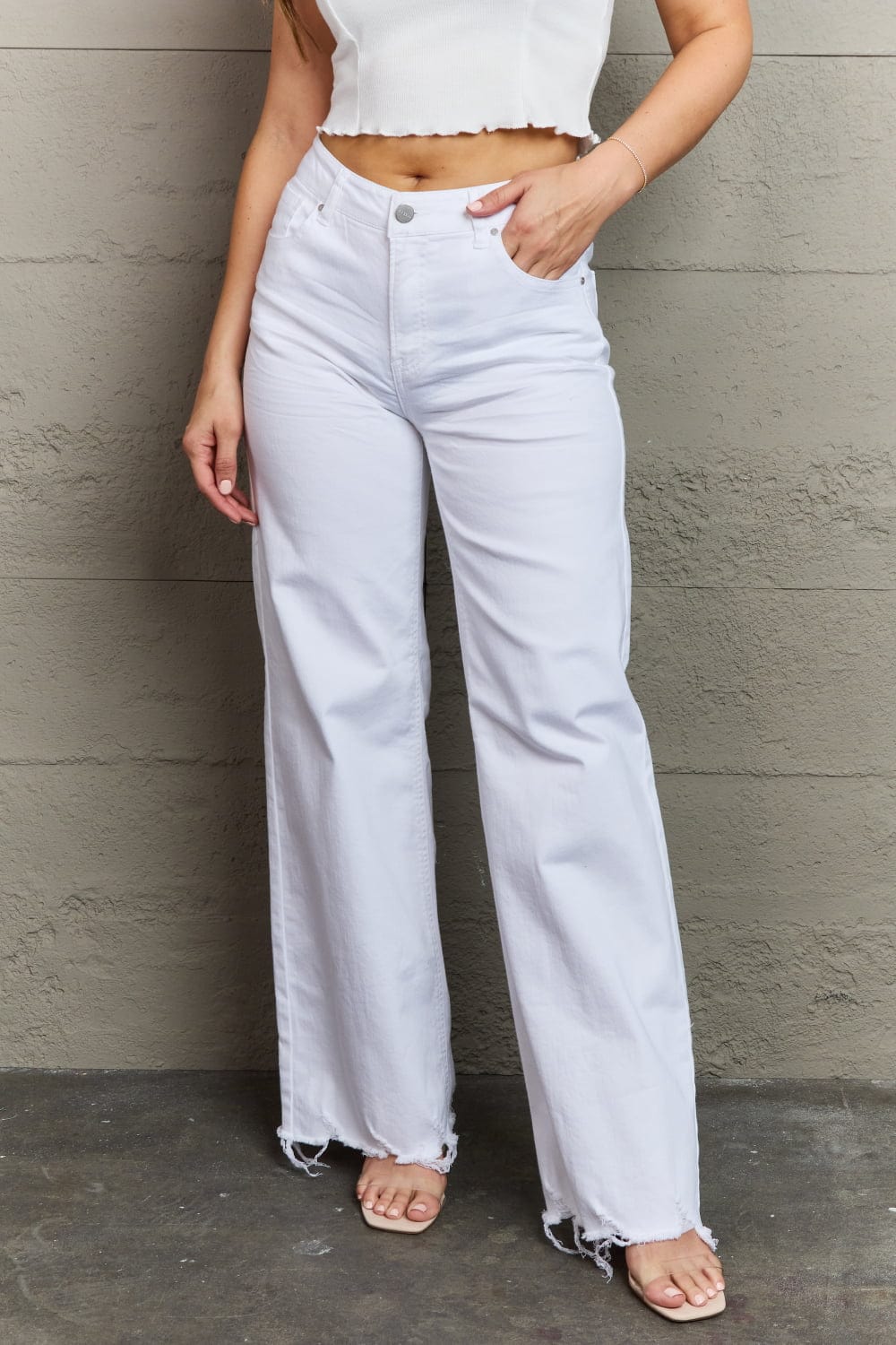 Full Size High Waist Wide Leg Jeans in White