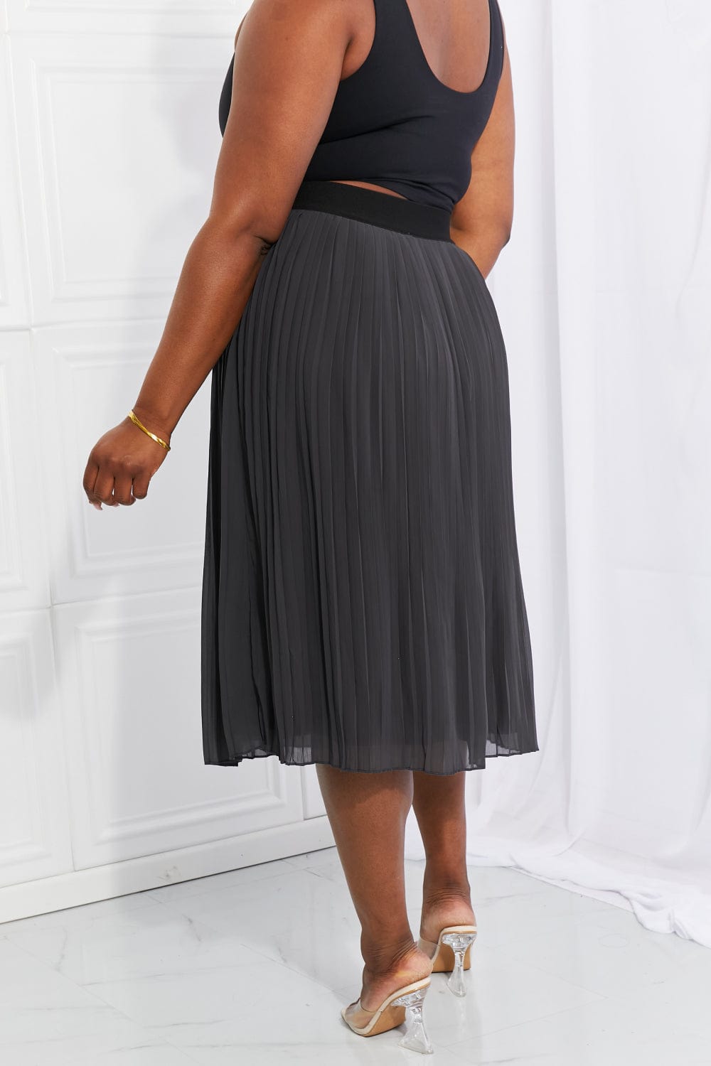 Full Size Romantic At Heart Pleated Chiffon Midi Skirt