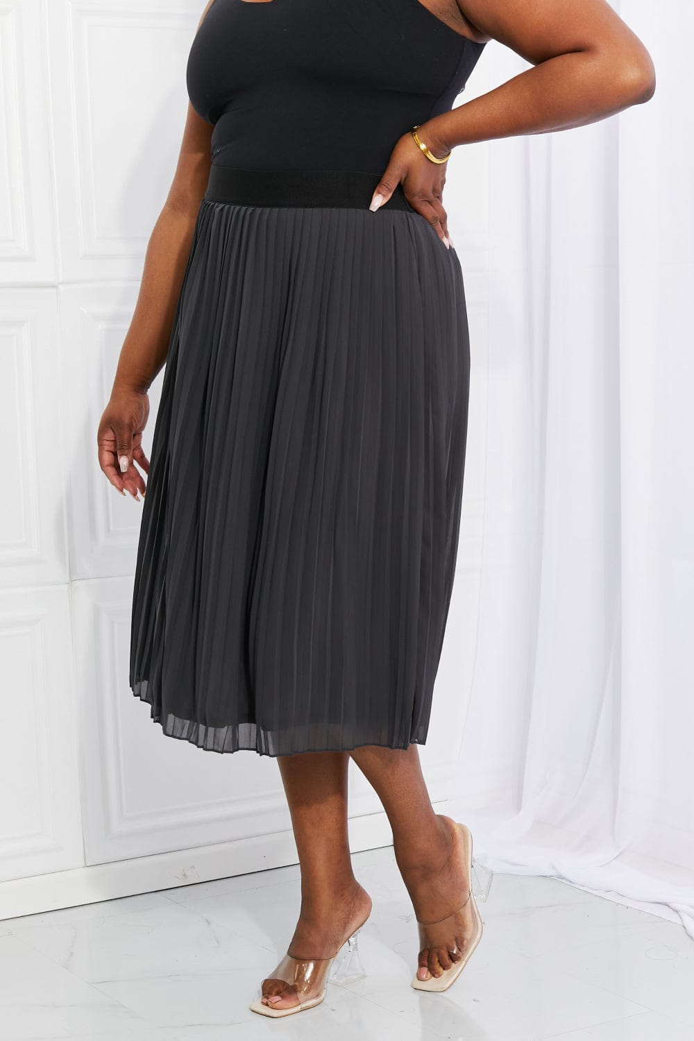 Full Size Romantic At Heart Pleated Chiffon Midi Skirt