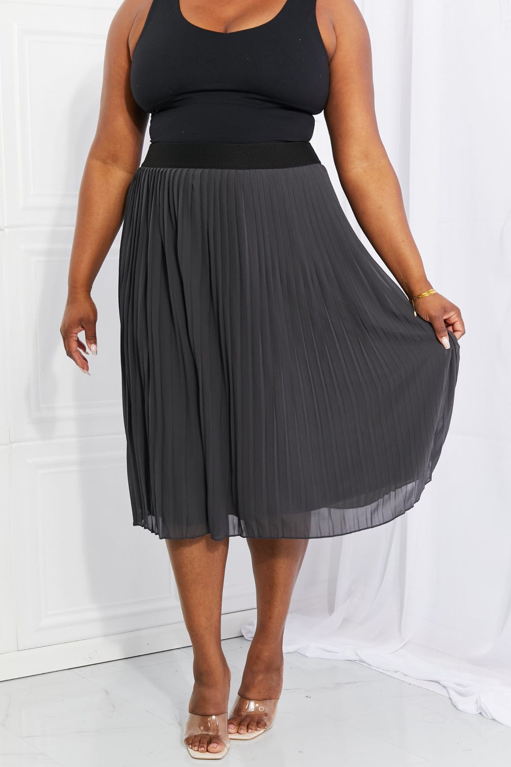 Full Size Romantic At Heart Pleated Chiffon Midi Skirt