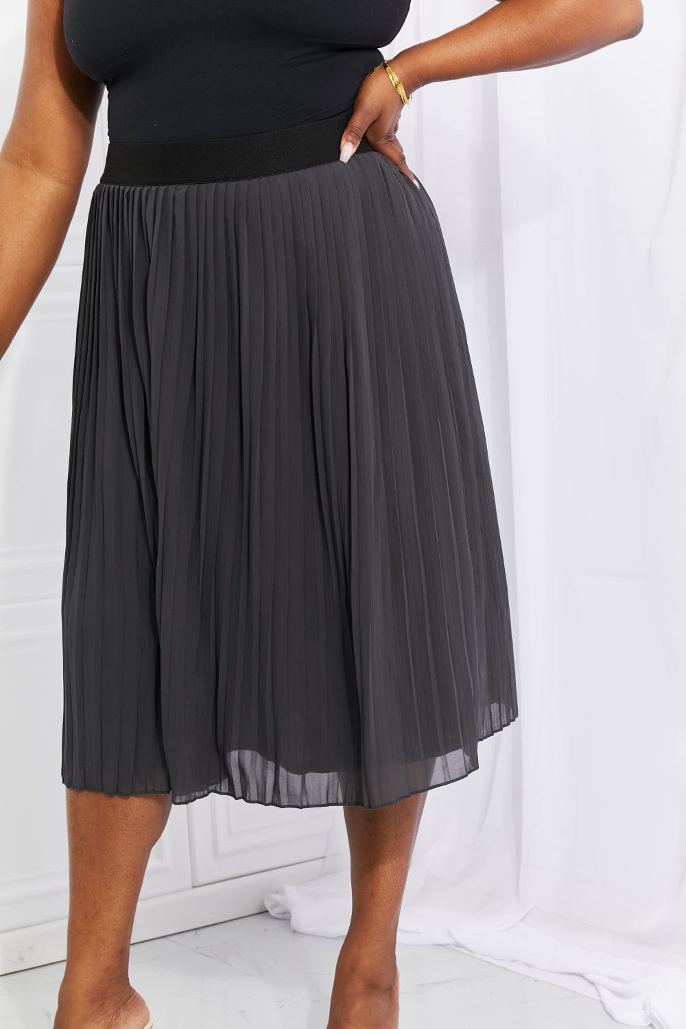 Full Size Romantic At Heart Pleated Chiffon Midi Skirt