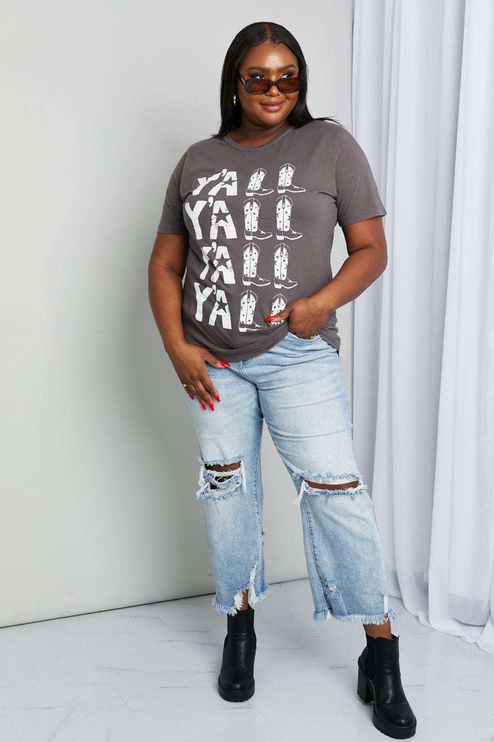 Full Size Y'ALL Cowboy Boots Graphic Tee