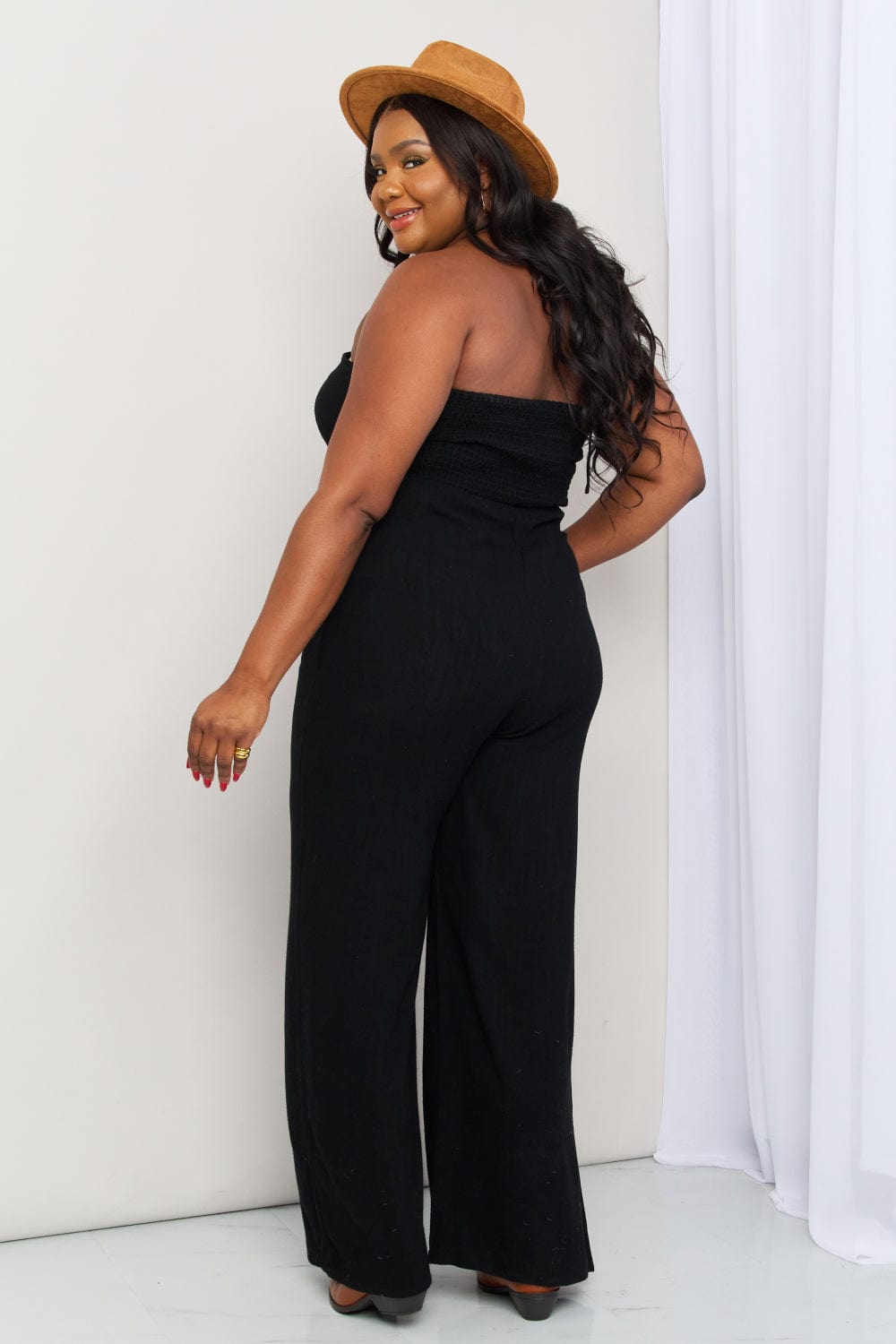 Halter Neck Wide Leg Jumpsuit with Pockets