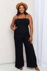 Halter Neck Wide Leg Jumpsuit with Pockets