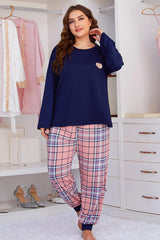 Heart Graphic Top and Plaid Joggers Lounge Set