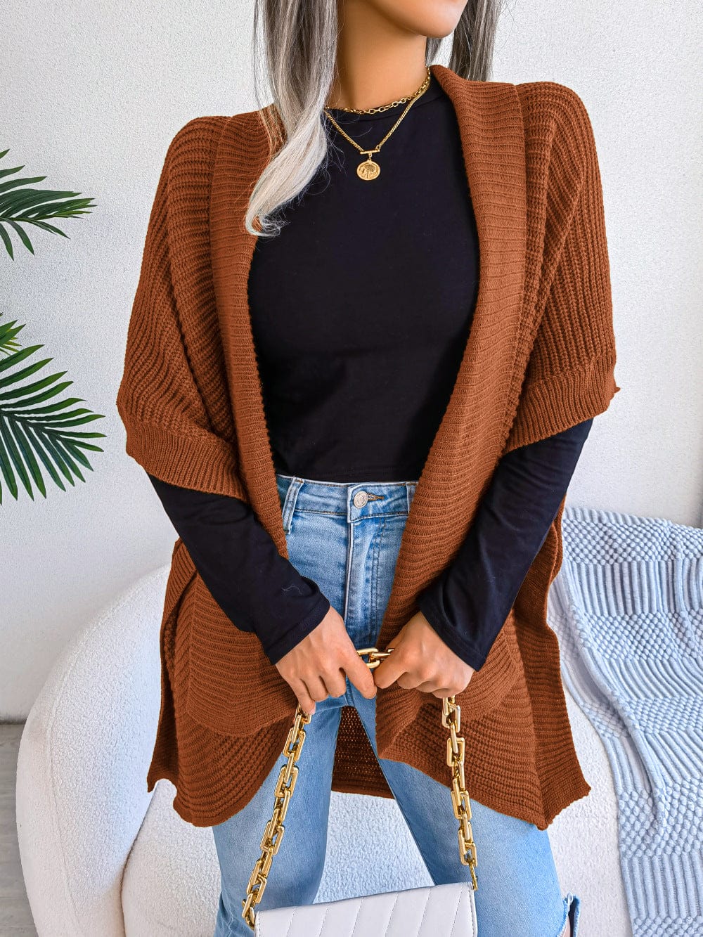 Horizontal Open Front Slit Cardigan