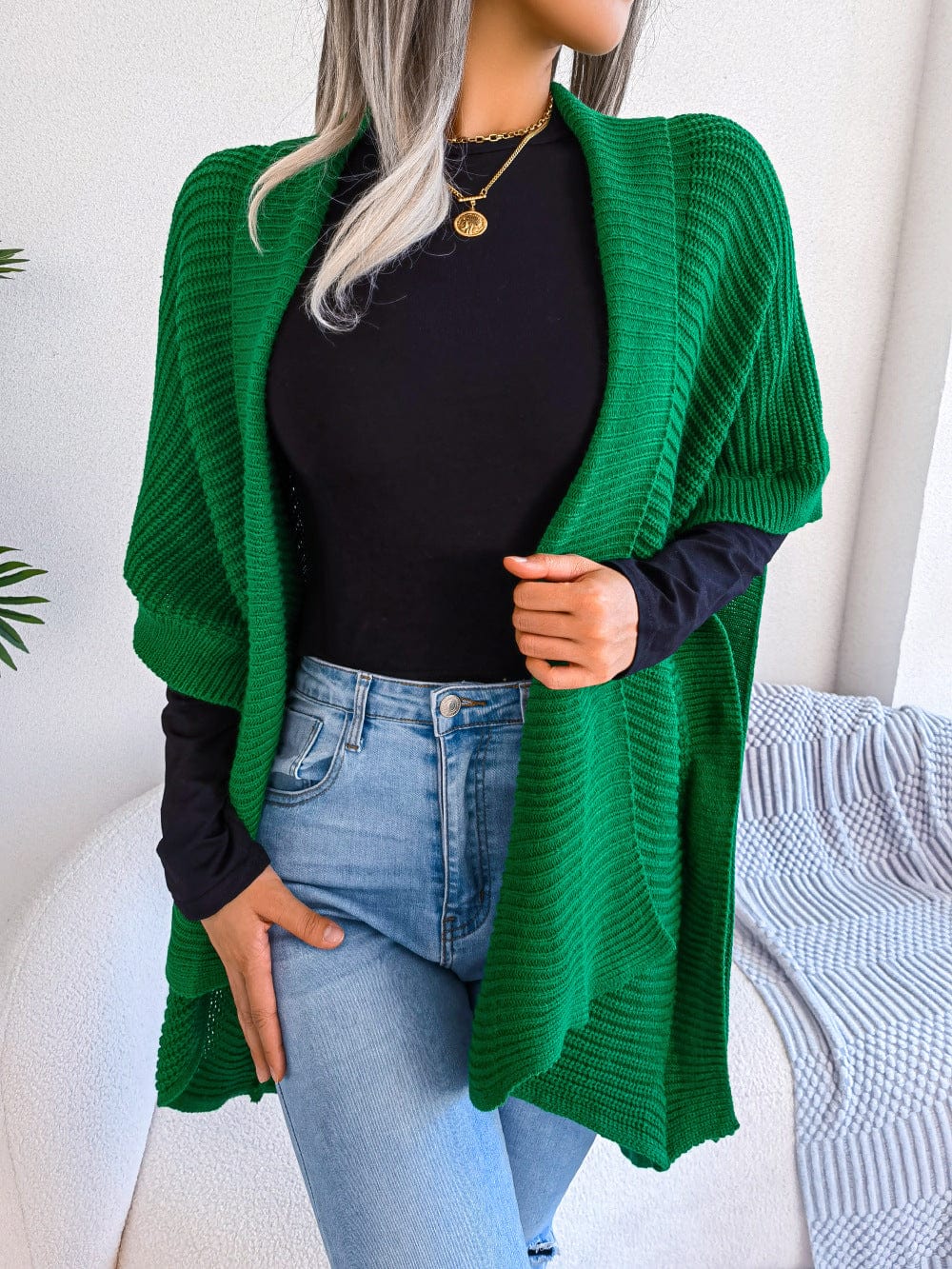 Horizontal Open Front Slit Cardigan