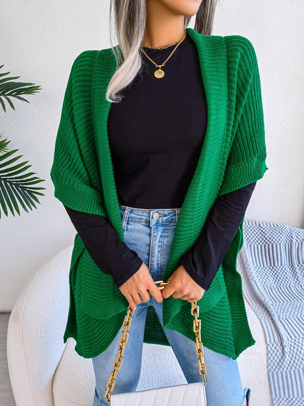 Horizontal Open Front Slit Cardigan