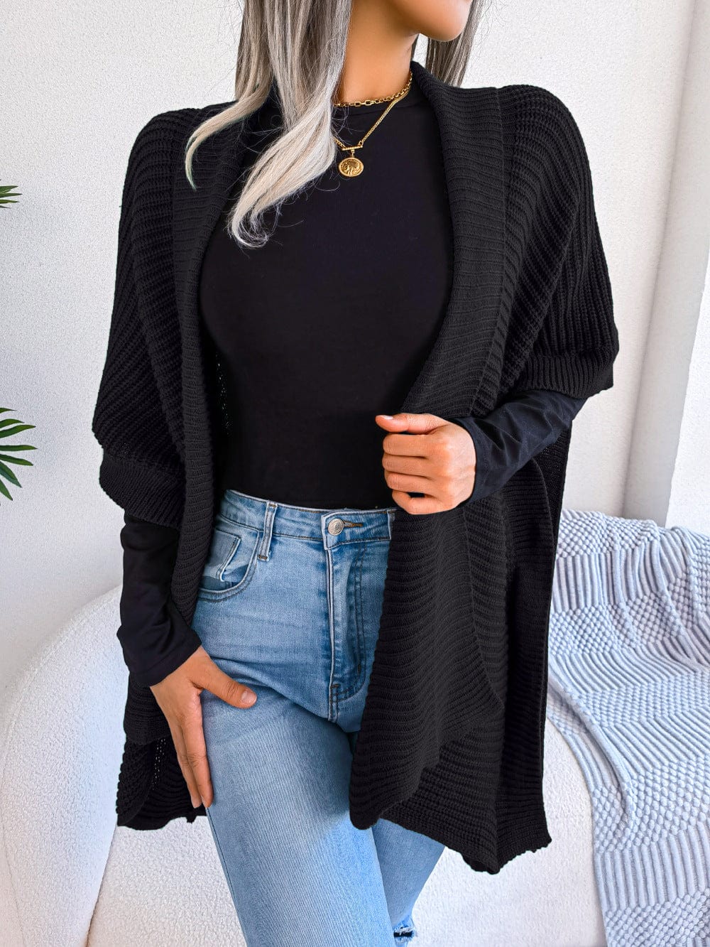 Horizontal Open Front Slit Cardigan