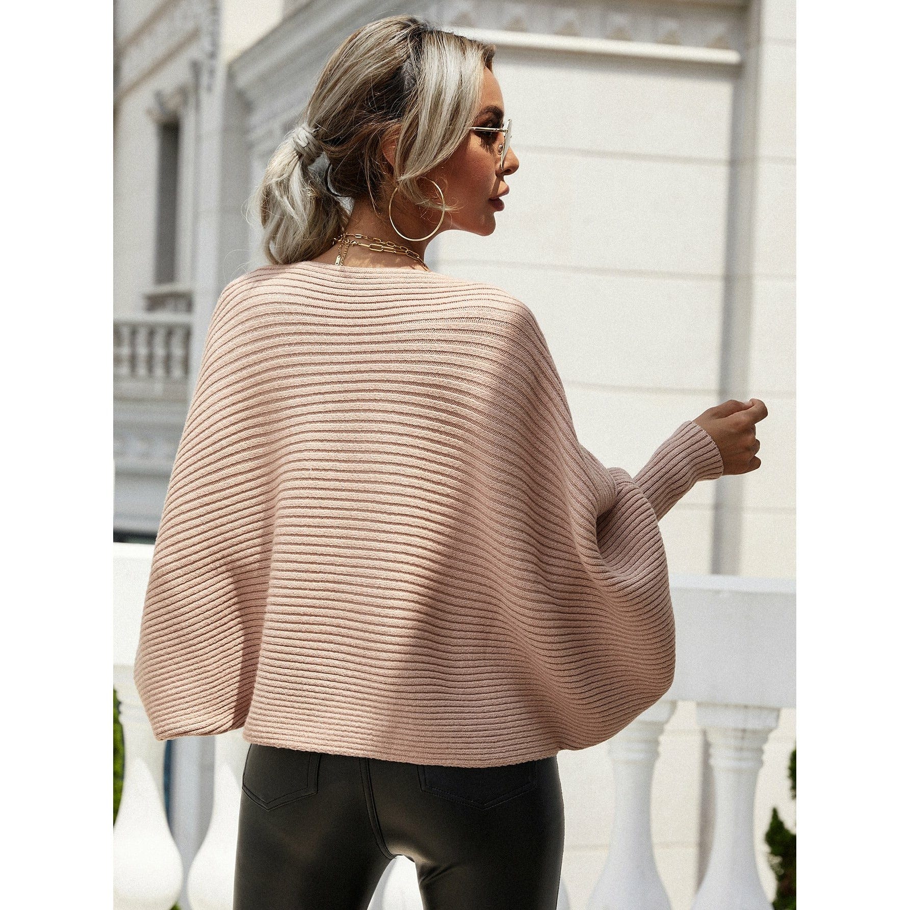 Horizontal Ribbing Dolman Sleeve Sweater