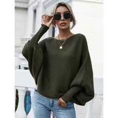 Horizontal Ribbing Dolman Sleeve Sweater