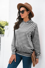 Horizontal Stripe Raglan Sleeve Hoodie