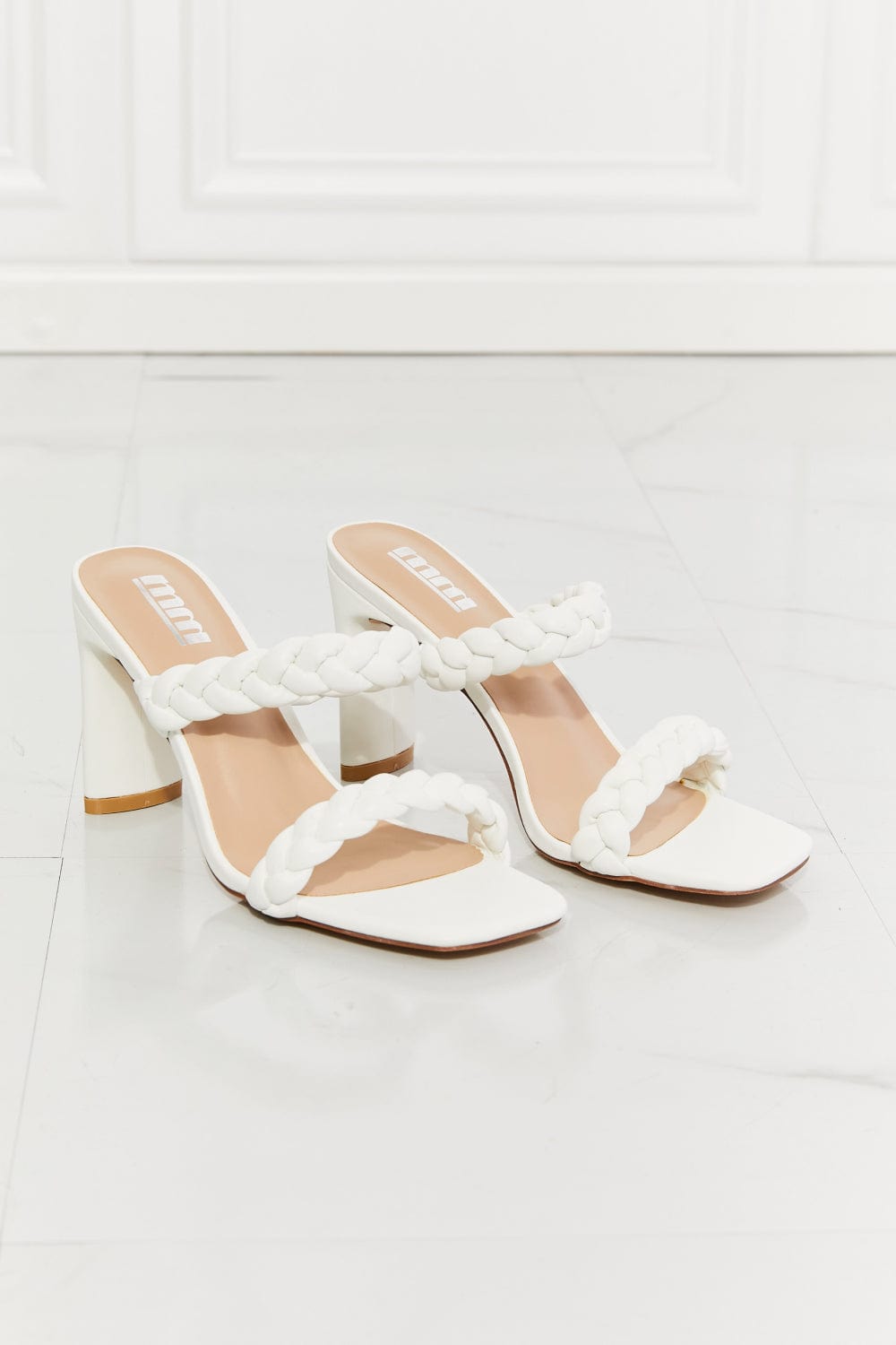 In Love Double Braided Block Heel Sandal in White