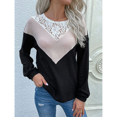 Lace Yoke Waffle Knit Top