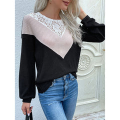 Lace Yoke Waffle Knit Top