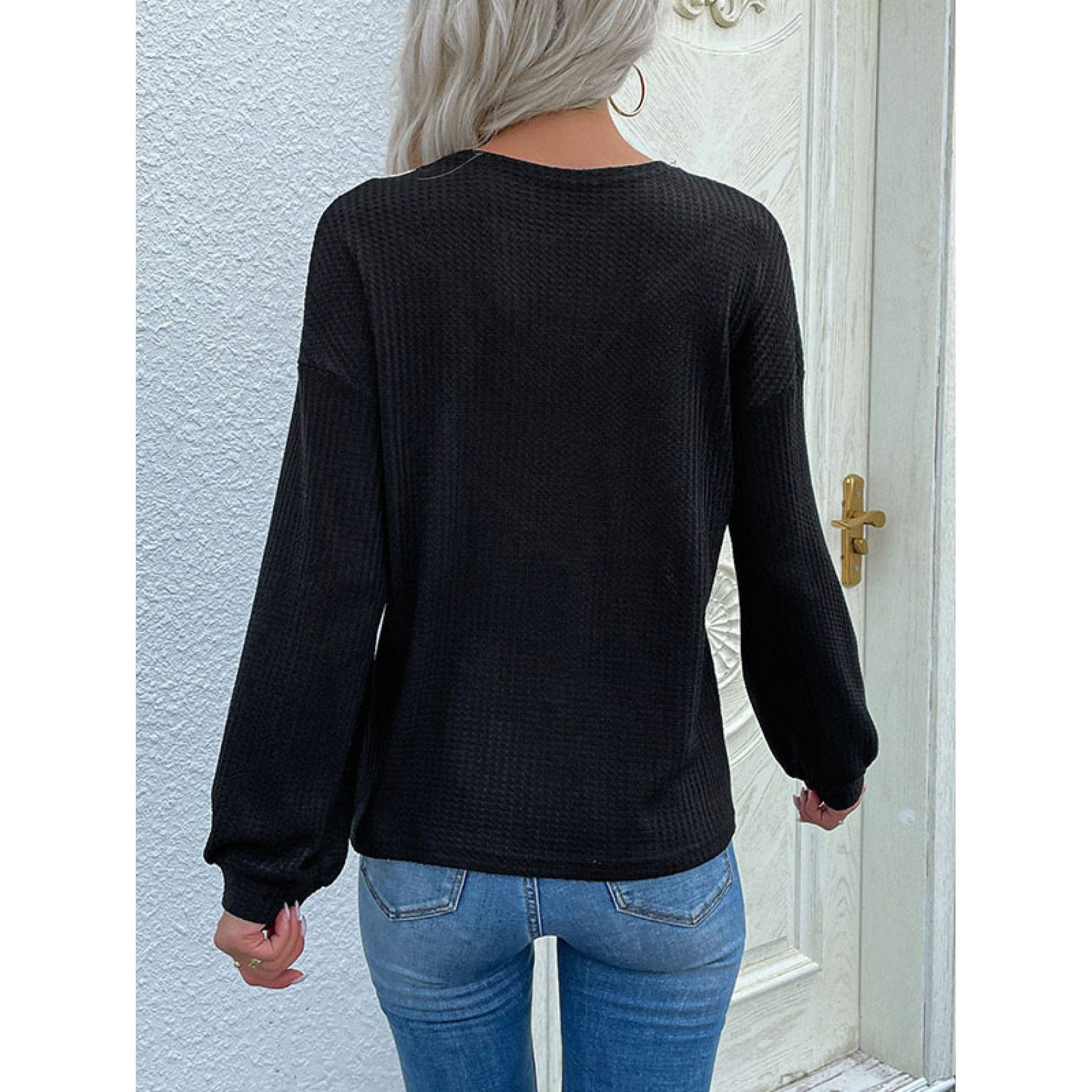 Lace Yoke Waffle Knit Top