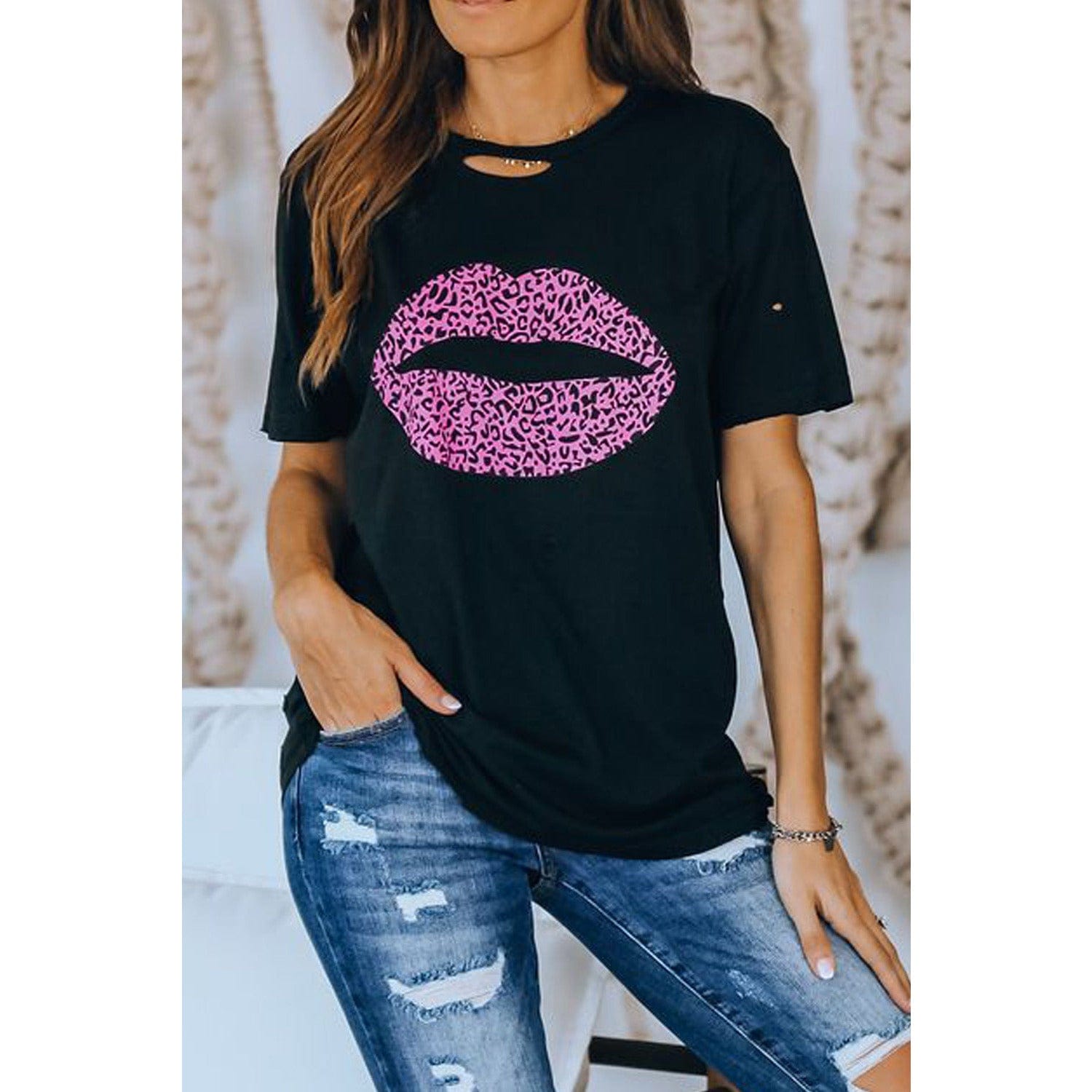 Leopard Lip Distressed T-Shirt