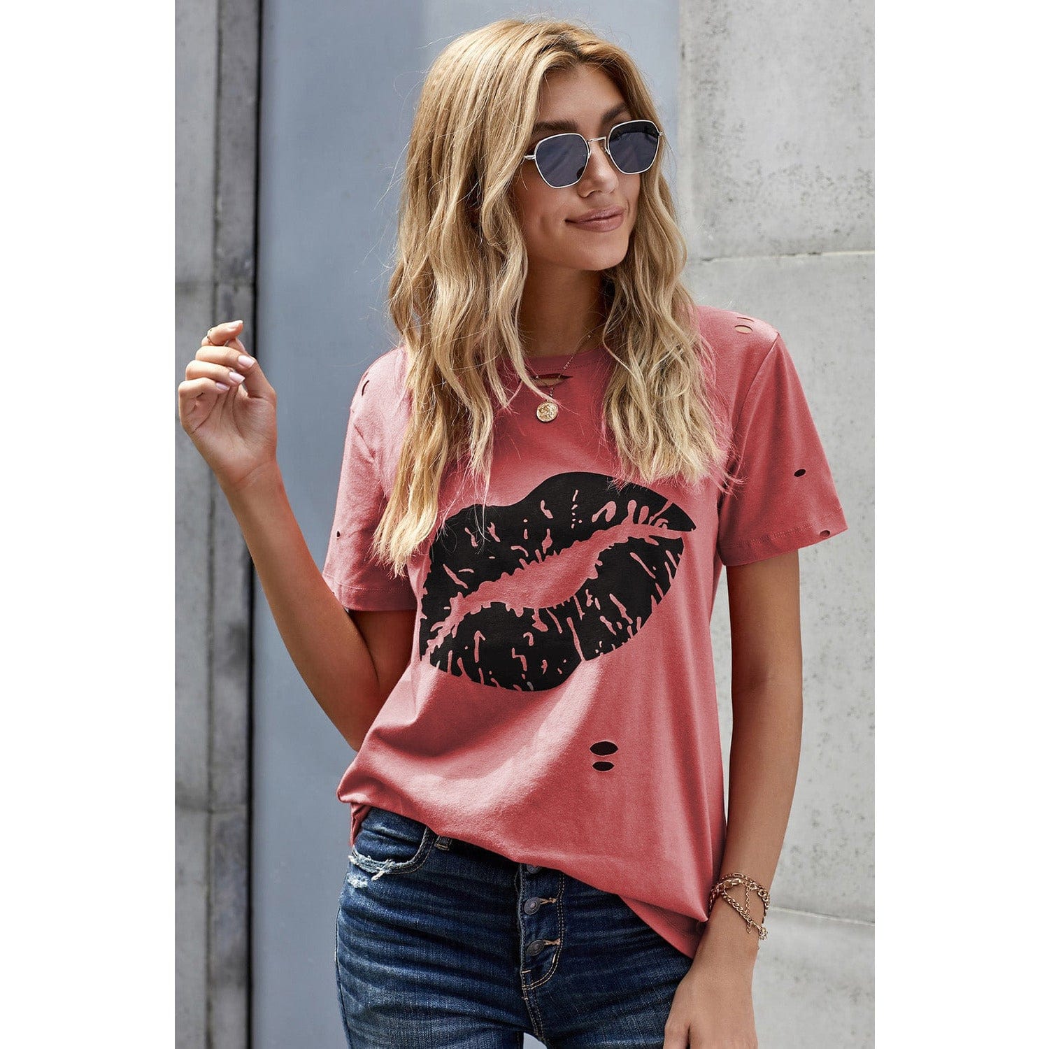 Leopard Lip Distressed T-Shirt