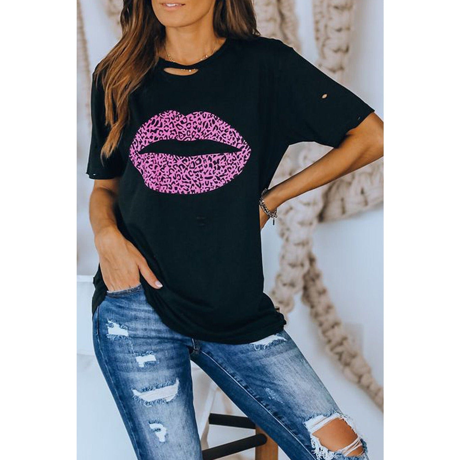 Leopard Lip Distressed T-Shirt