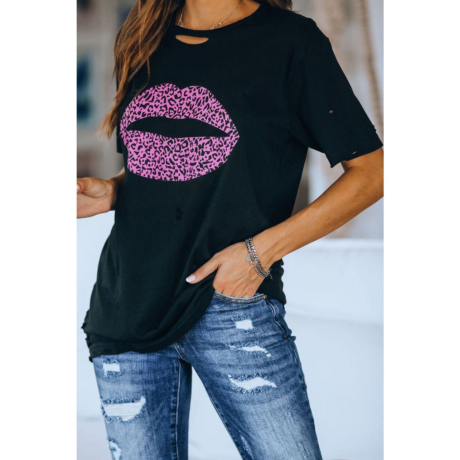 Leopard Lip Distressed T-Shirt