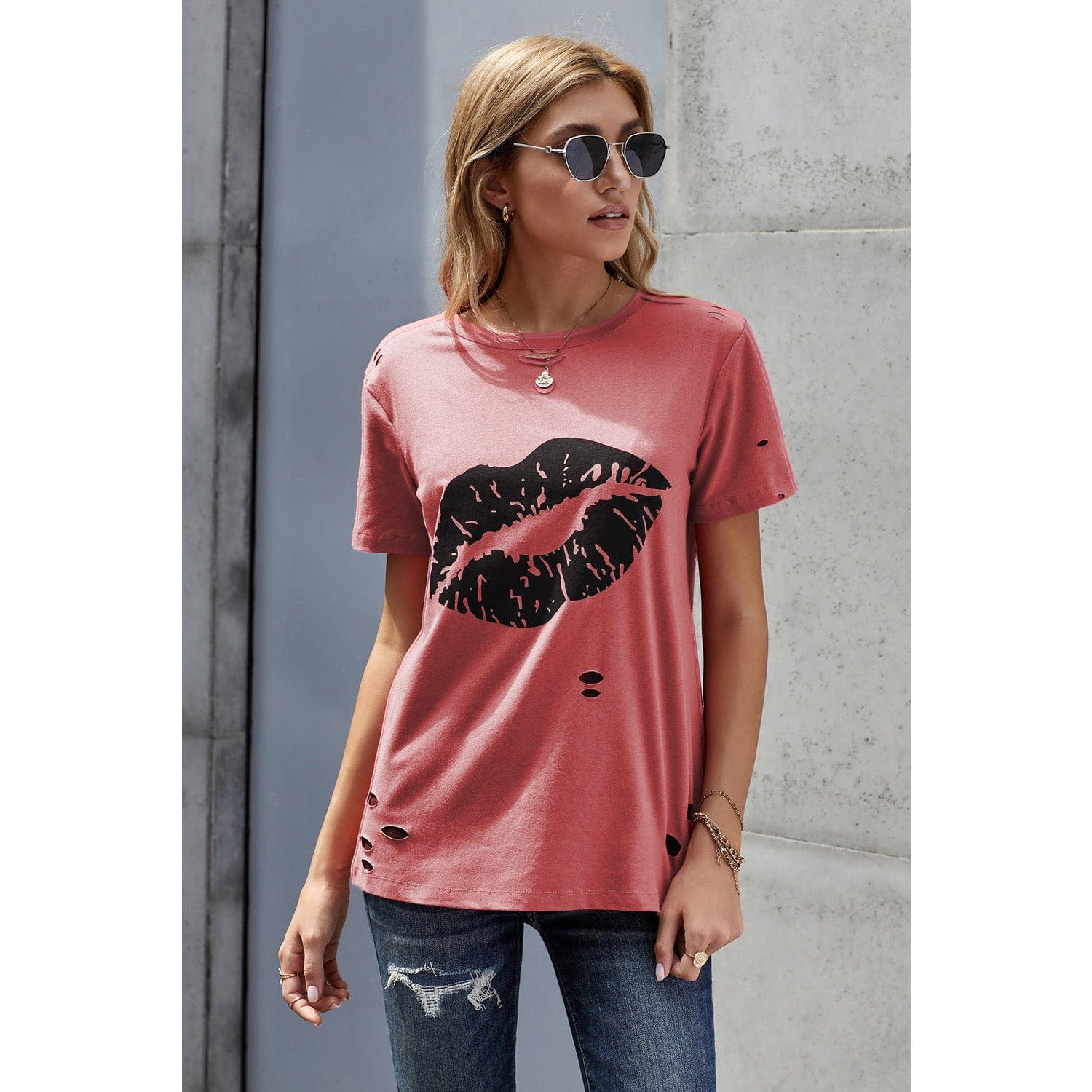 Leopard Lip Distressed T-Shirt