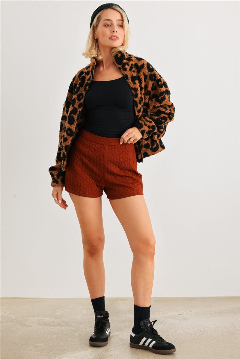 Leopard Teddy Zip-up Two Pocket Jacket