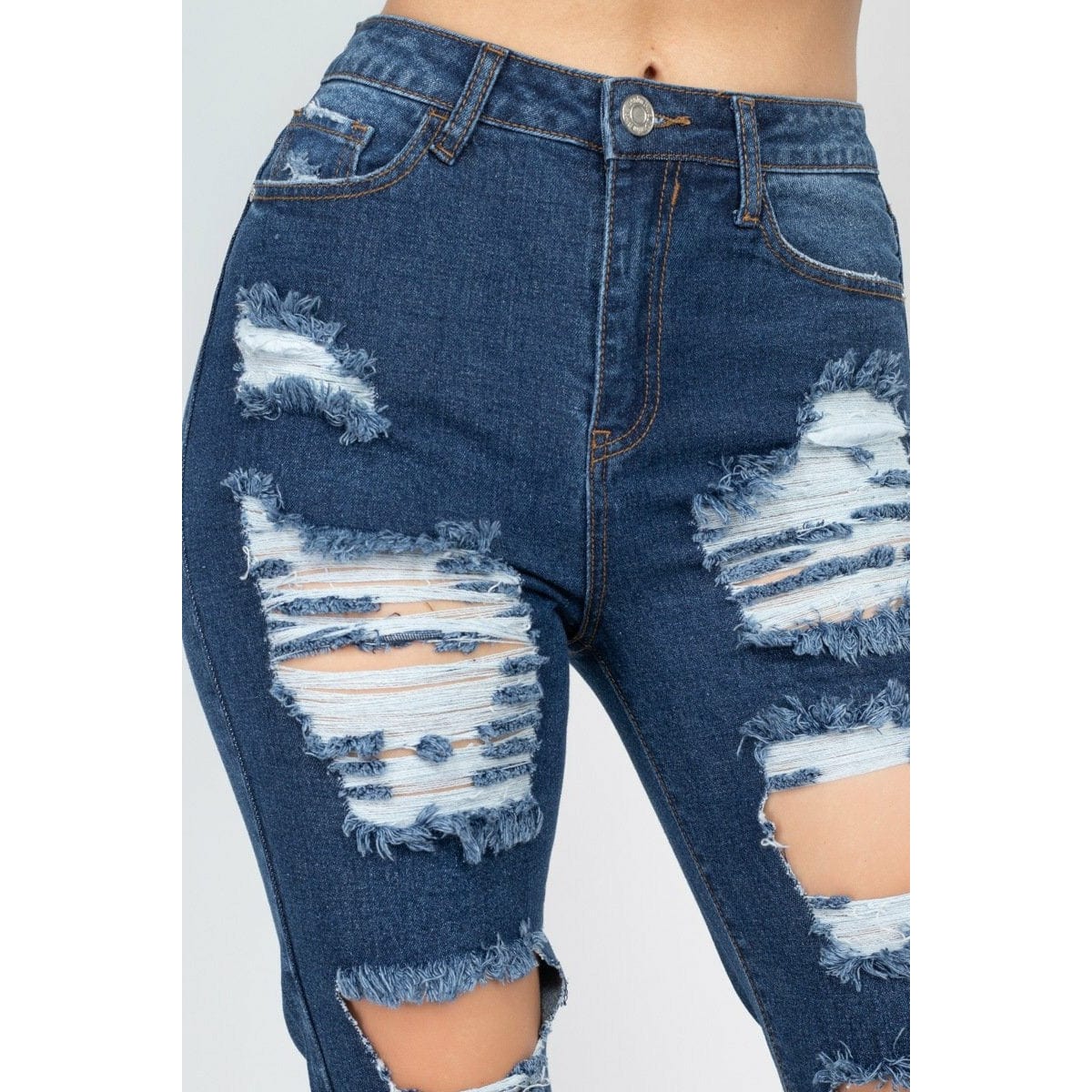 Let's Cut Out Denim Pants (Dark Blue)