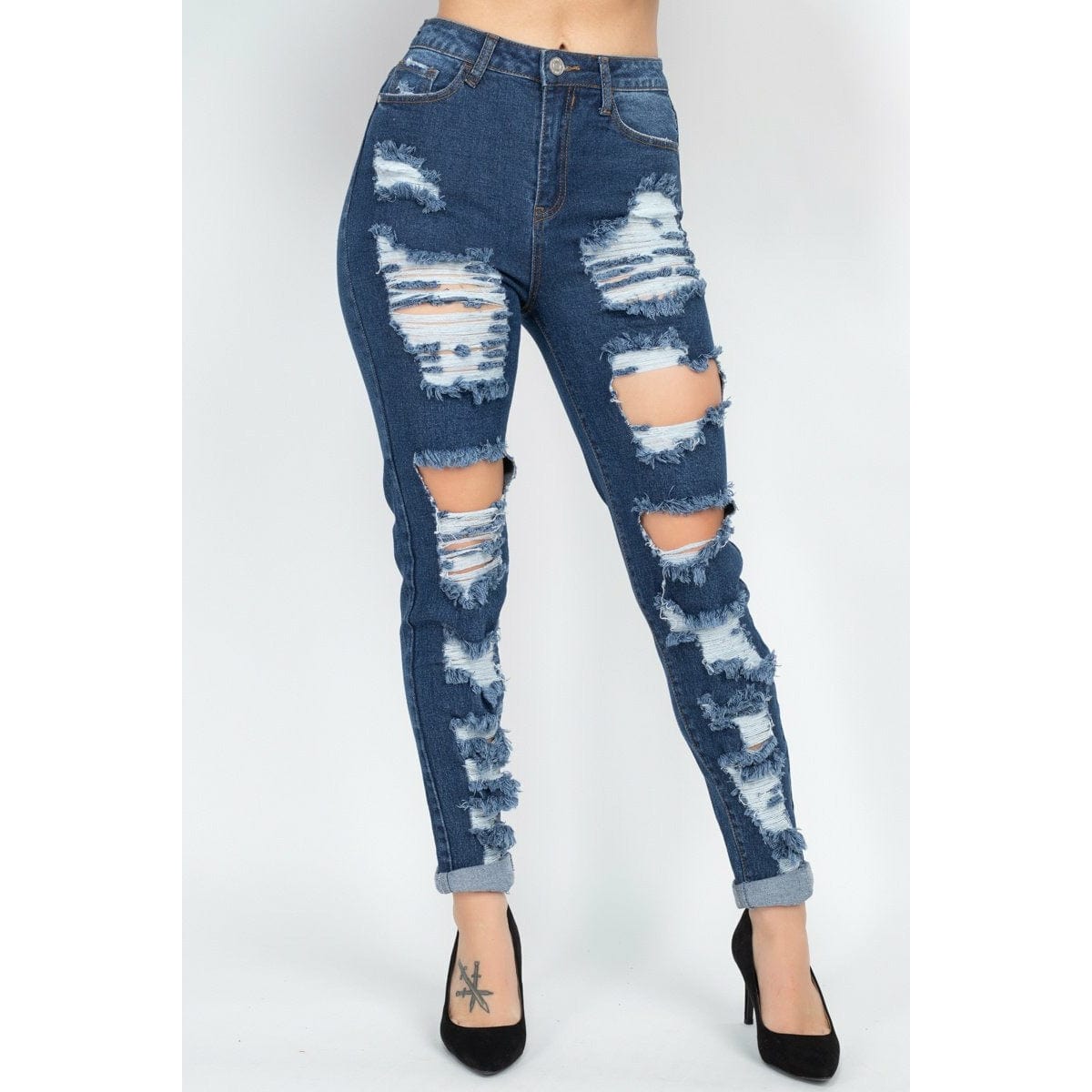 Let's Cut Out Denim Pants (Dark Blue)