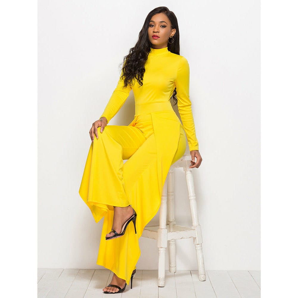 Long Sleeve Mock Neck Wide Leg Jumpsuit