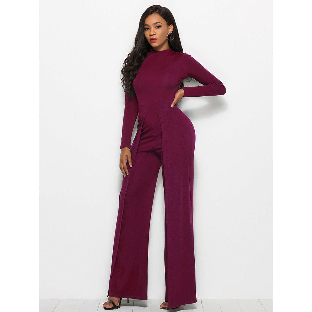 Long Sleeve Mock Neck Wide Leg Jumpsuit