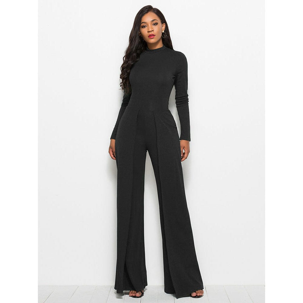 Long Sleeve Mock Neck Wide Leg Jumpsuit