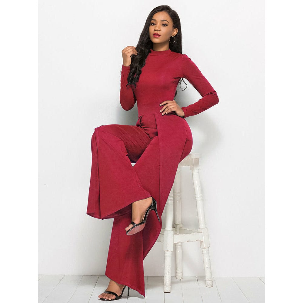 Long Sleeve Mock Neck Wide Leg Jumpsuit