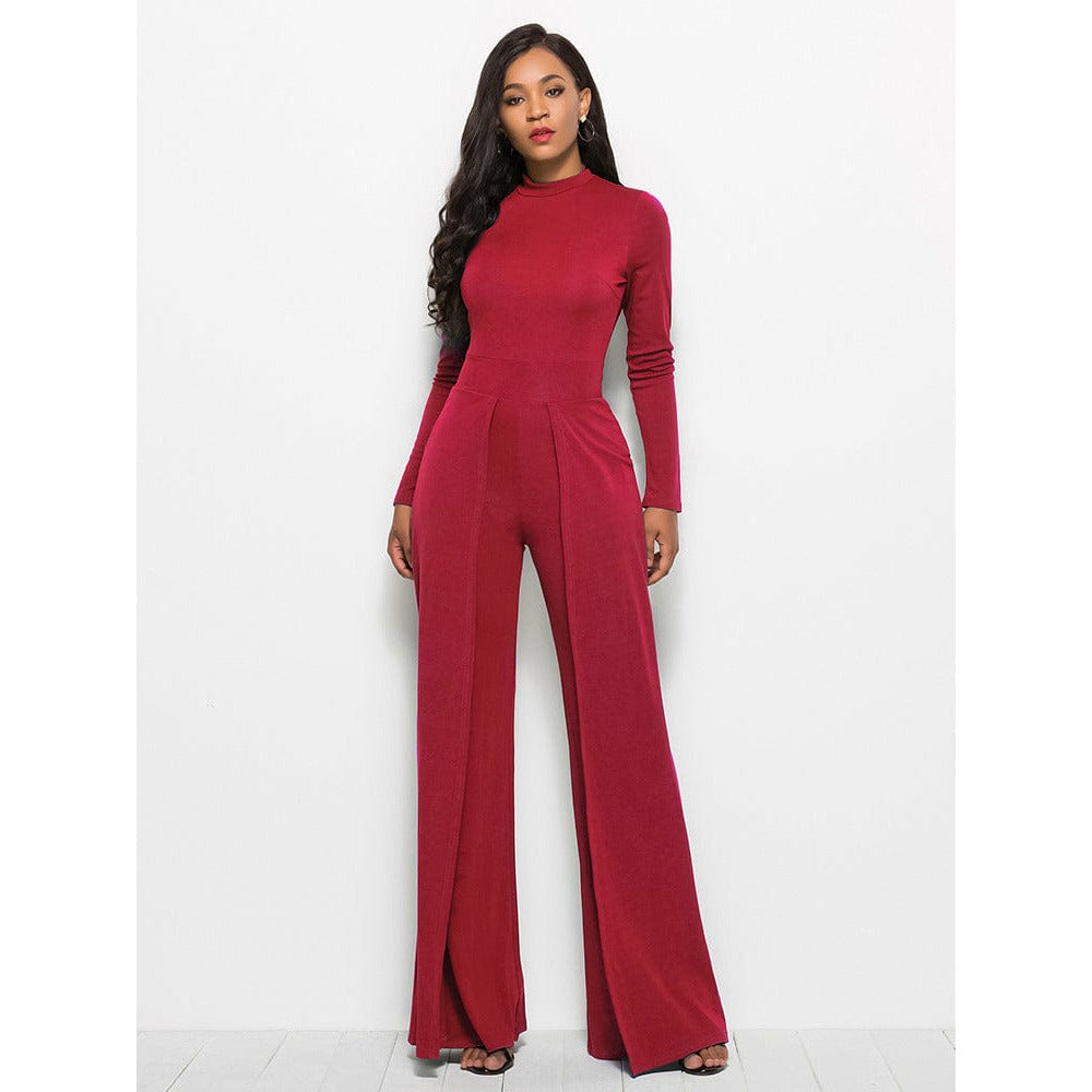 Long Sleeve Mock Neck Wide Leg Jumpsuit