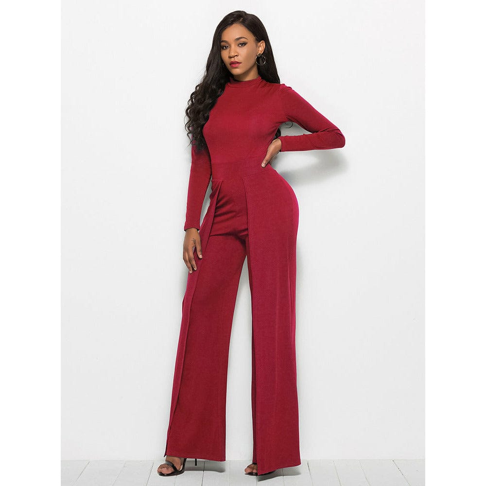 Long Sleeve Mock Neck Wide Leg Jumpsuit