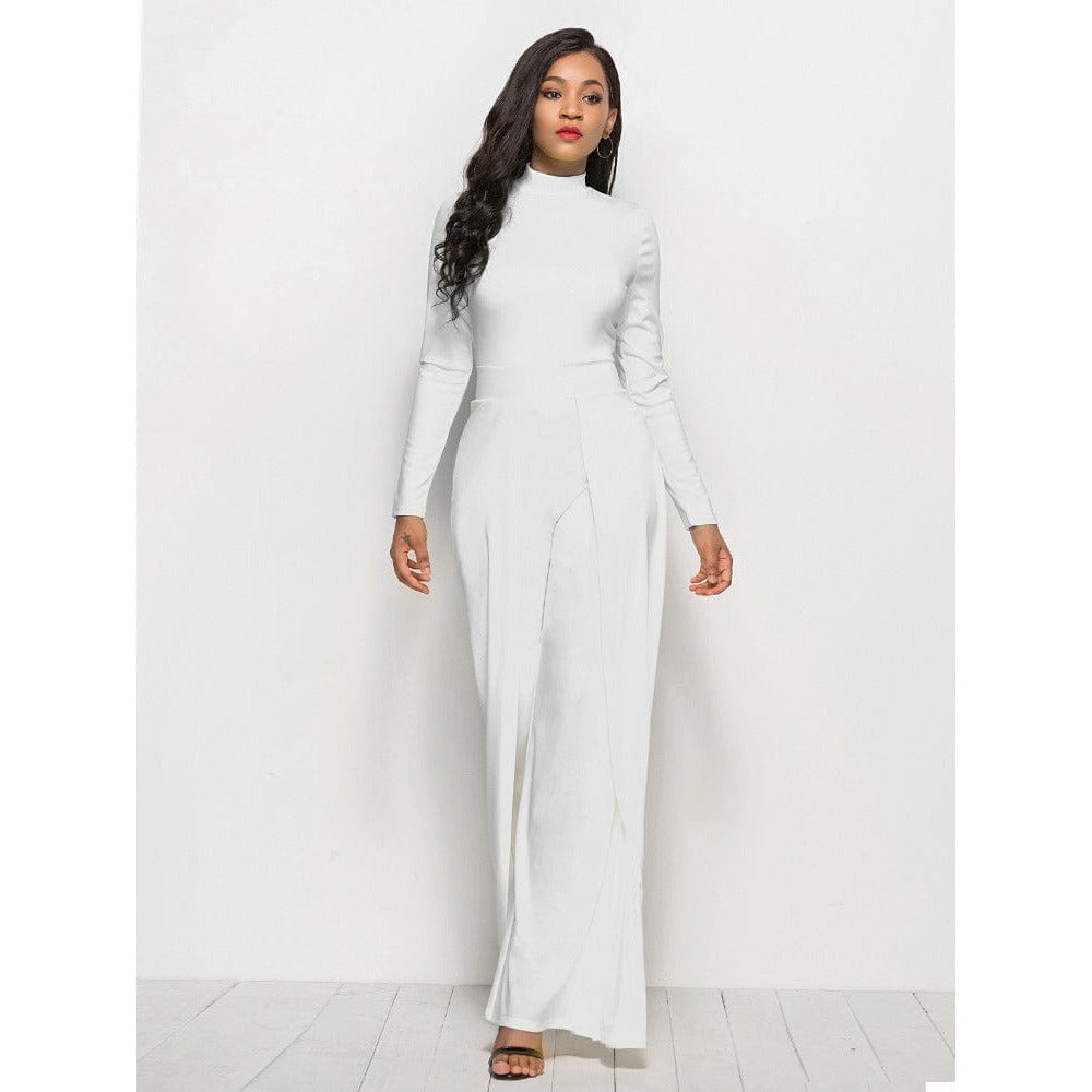 Long Sleeve Mock Neck Wide Leg Jumpsuit