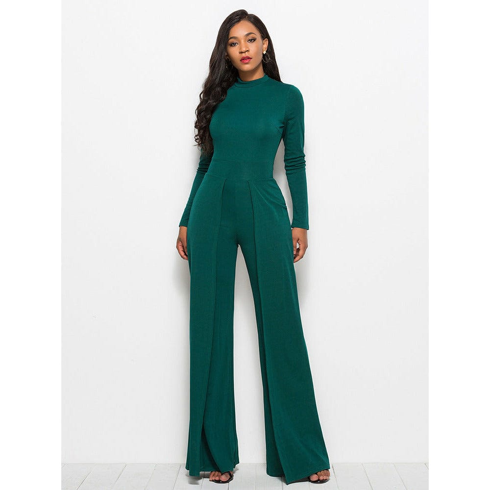 Long Sleeve Mock Neck Wide Leg Jumpsuit