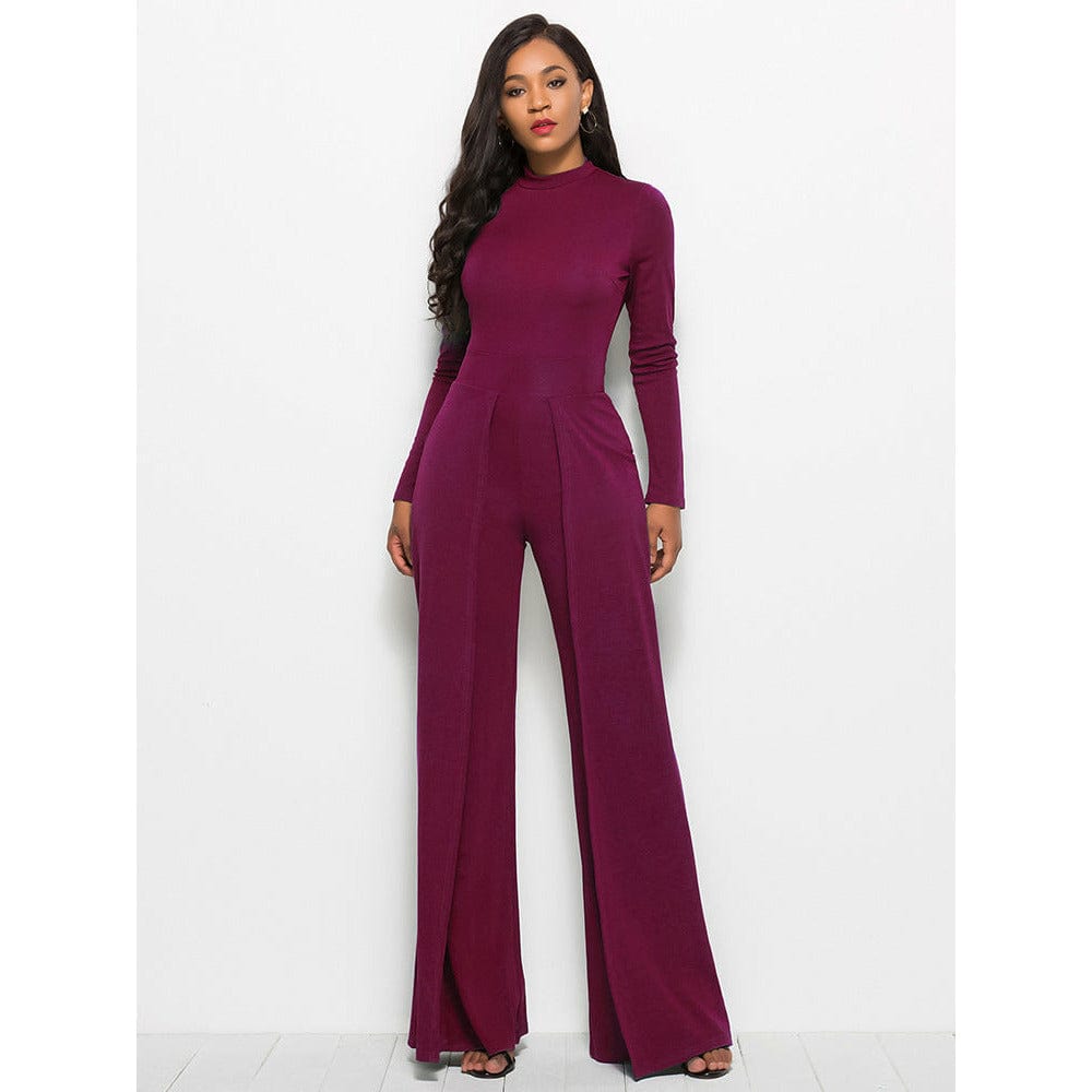 Long Sleeve Mock Neck Wide Leg Jumpsuit