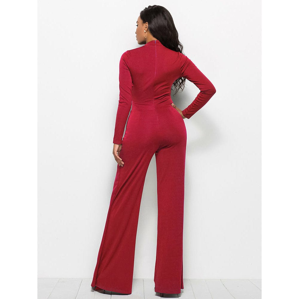 Long Sleeve Mock Neck Wide Leg Jumpsuit