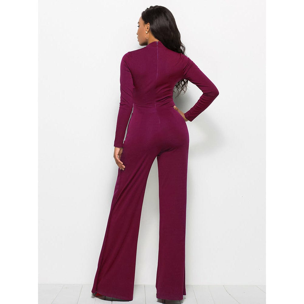 Long Sleeve Mock Neck Wide Leg Jumpsuit