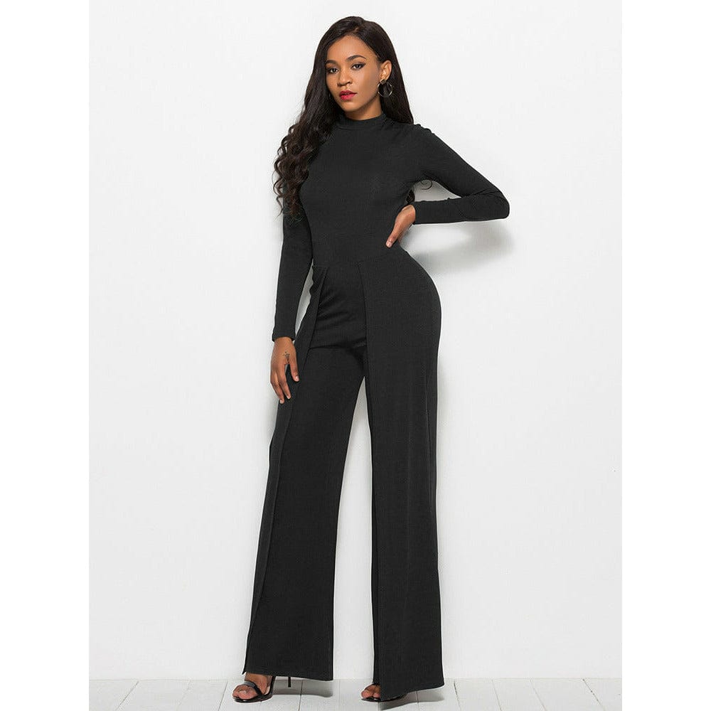 Long Sleeve Mock Neck Wide Leg Jumpsuit