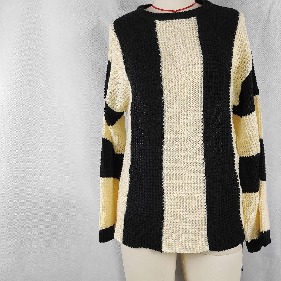 Crew Neck Waffle Drop Shoulder Knit Sweater