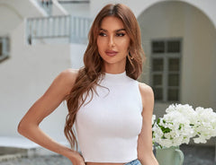 Mock Neck Sleeveless Ribbed Crop Top