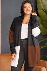 Plus Size Open Front Color Block Cardigan