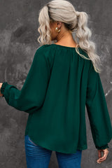 Notched Neck Lantern Sleeve Blouse